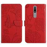 For Nokia 2.4 Skin Feel Butterfly Peony Embossed Leather Phone Case(Red)