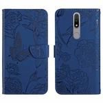 For Nokia 2.4 Skin Feel Butterfly Peony Embossed Leather Phone Case(Blue)