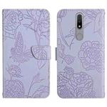 For Nokia 2.4 Skin Feel Butterfly Peony Embossed Leather Phone Case(Purple)