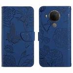For Nokia 5.4 Skin Feel Butterfly Peony Embossed Leather Phone Case(Blue)