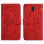 For Nokia C01 Plus Skin Feel Butterfly Peony Embossed Leather Phone Case(Red)