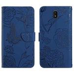 For Nokia C01 Plus Skin Feel Butterfly Peony Embossed Leather Phone Case(Blue)