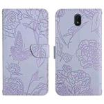 For Nokia C01 Plus Skin Feel Butterfly Peony Embossed Leather Phone Case(Purple)