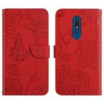 For Nokia C03 2020 Skin Feel Butterfly Peony Embossed Leather Phone Case(Red)