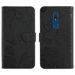 For Nokia C03 2020 Skin Feel Butterfly Peony Embossed Leather Phone Case(Black)
