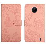 For Nokia C10 / C20 Skin Feel Butterfly Peony Embossed Leather Phone Case(Pink)