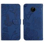 For Nokia C10 / C20 Skin Feel Butterfly Peony Embossed Leather Phone Case(Blue)