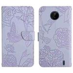 For Nokia C10 / C20 Skin Feel Butterfly Peony Embossed Leather Phone Case(Purple)