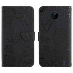 For Nokia C10 / C20 Skin Feel Butterfly Peony Embossed Leather Phone Case(Black)