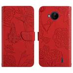 For Nokia C20 Plus Skin Feel Butterfly Peony Embossed Leather Phone Case(Red)