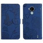 For Nokia C30 Skin Feel Butterfly Peony Embossed Leather Phone Case(Blue)