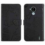 For Nokia C30 Skin Feel Butterfly Peony Embossed Leather Phone Case(Black)