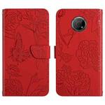 For Nokia G300 Skin Feel Butterfly Peony Embossed Leather Phone Case(Red)