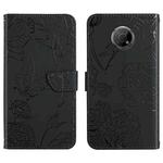 For Nokia G300 Skin Feel Butterfly Peony Embossed Leather Phone Case(Black)