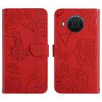 For Nokia X20 Skin Feel Butterfly Peony Embossed Leather Phone Case(Red)