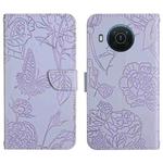 For Nokia X20 Skin Feel Butterfly Peony Embossed Leather Phone Case(Purple)
