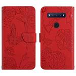 For TCL 10 SE Skin Feel Butterfly Peony Embossed Leather Phone Case(Red)