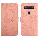 For TCL 10 SE Skin Feel Butterfly Peony Embossed Leather Phone Case(Pink)