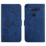 For TCL 10 SE Skin Feel Butterfly Peony Embossed Leather Phone Case(Blue)