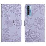 For TCL 20 Pro 5G Skin Feel Butterfly Peony Embossed Leather Phone Case(Purple)