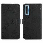 For TCL 20 Pro 5G Skin Feel Butterfly Peony Embossed Leather Phone Case(Black)