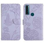 For TCL 20 SE Skin Feel Butterfly Peony Embossed Leather Phone Case(Purple)