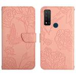 For TCL 20 R 5G Skin Feel Butterfly Peony Embossed Leather Phone Case(Pink)