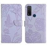 For TCL 20 R 5G Skin Feel Butterfly Peony Embossed Leather Phone Case(Purple)