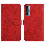 For TCL 20S / 20 5G / 20L / 20L+ Skin Feel Butterfly Peony Embossed Leather Phone Case(Red)