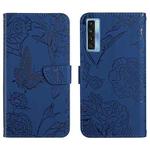 For TCL 20S / 20 5G / 20L / 20L+ Skin Feel Butterfly Peony Embossed Leather Phone Case(Blue)