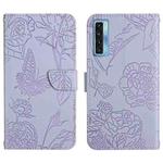 For TCL 20S / 20 5G / 20L / 20L+ Skin Feel Butterfly Peony Embossed Leather Phone Case(Purple)