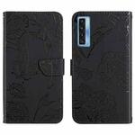 For TCL 20S / 20 5G / 20L / 20L+ Skin Feel Butterfly Peony Embossed Leather Phone Case(Black)