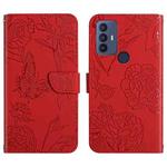 For TCL 30 SE Skin Feel Butterfly Peony Embossed Leather Phone Case(Red)