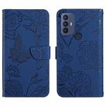 For TCL 30 SE Skin Feel Butterfly Peony Embossed Leather Phone Case(Blue)