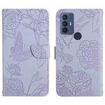 For TCL 30 SE Skin Feel Butterfly Peony Embossed Leather Phone Case(Purple)