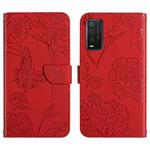 For TCL 205 Skin Feel Butterfly Peony Embossed Leather Phone Case(Red)