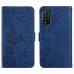 For TCL 205 Skin Feel Butterfly Peony Embossed Leather Phone Case(Blue)