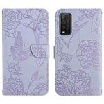 For TCL 205 Skin Feel Butterfly Peony Embossed Leather Phone Case(Purple)