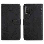For TCL 205 Skin Feel Butterfly Peony Embossed Leather Phone Case(Black)