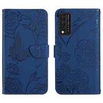For T-Mobile Revvl V+ 5G Skin Feel Butterfly Peony Embossed Leather Phone Case(Blue)
