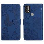 For Umidigi A7 Skin Feel Butterfly Peony Embossed Leather Phone Case(Blue)