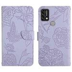 For Umidigi A7 Skin Feel Butterfly Peony Embossed Leather Phone Case(Purple)