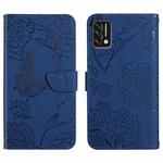 For Umidigi A7s Skin Feel Butterfly Peony Embossed Leather Phone Case(Blue)