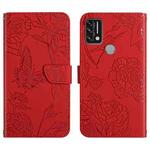 For Umidigi A9 Skin Feel Butterfly Peony Embossed Leather Phone Case(Red)