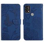 For Umidigi A9 Skin Feel Butterfly Peony Embossed Leather Phone Case(Blue)