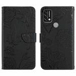 For Umidigi A9 Skin Feel Butterfly Peony Embossed Leather Phone Case(Black)