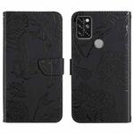 For Umidigi A9 Pro Skin Feel Butterfly Peony Embossed Leather Phone Case(Black)