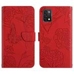 For Umidigi A11 Skin Feel Butterfly Peony Embossed Leather Phone Case(Red)