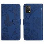 For Umidigi A11 Skin Feel Butterfly Peony Embossed Leather Phone Case(Blue)