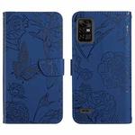 For Umidigi Bison Pro Skin Feel Butterfly Peony Embossed Leather Phone Case(Blue)